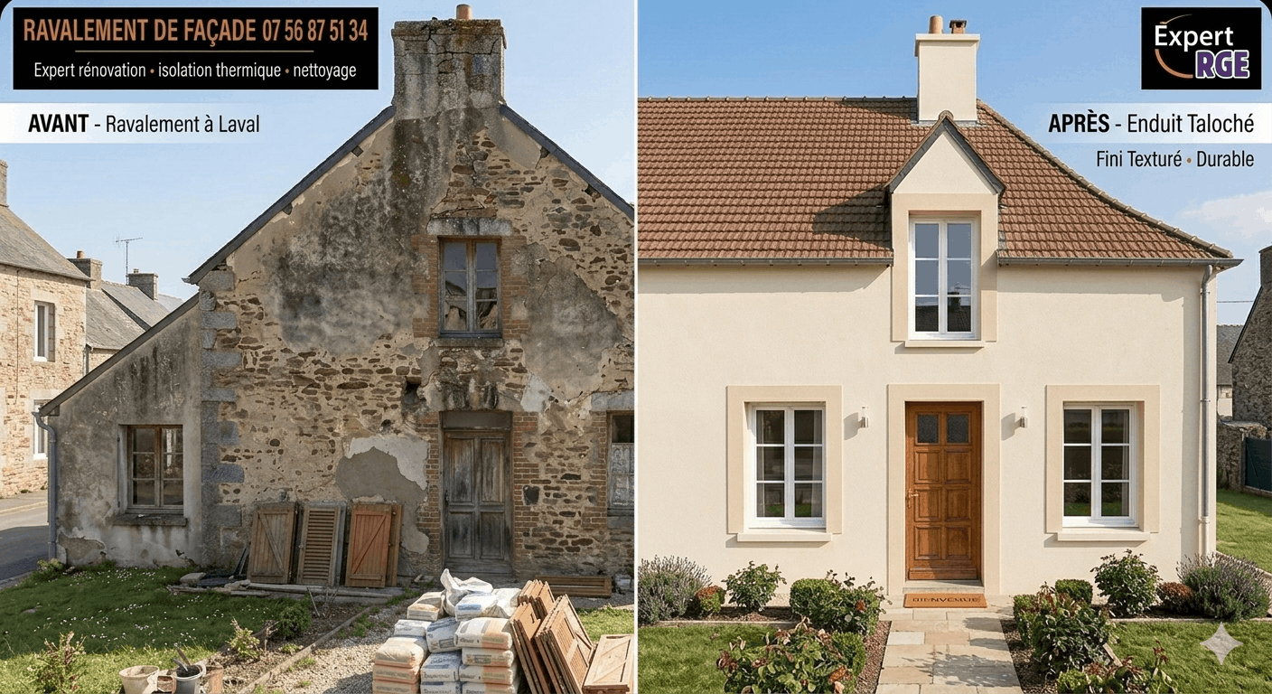 Avant après ravalement façade Château-Gontier